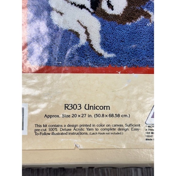 Vintage NIB National Yarn Crafts R303 Unicorn Latch Hook Kit 20x27 Inches New - Picture 3 of 6